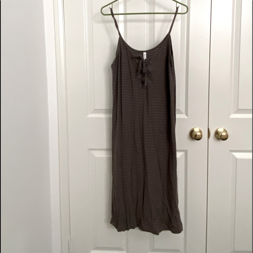 RVCA Green and Black Striped Jersey Tank Dress